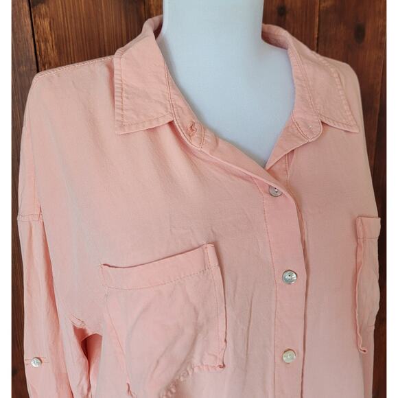 Dear John W Small Soft Pink Button Up Shirt Rayon Chest Pockets Roll Tab Sleeve - Picture 4 of 16